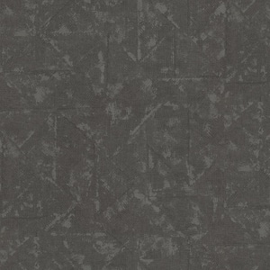 Absolutely Chic Metallic Charcoal Distressed Geometric Motif Vinyl NonWoven NonPasted Textured Metallic Wallpaper