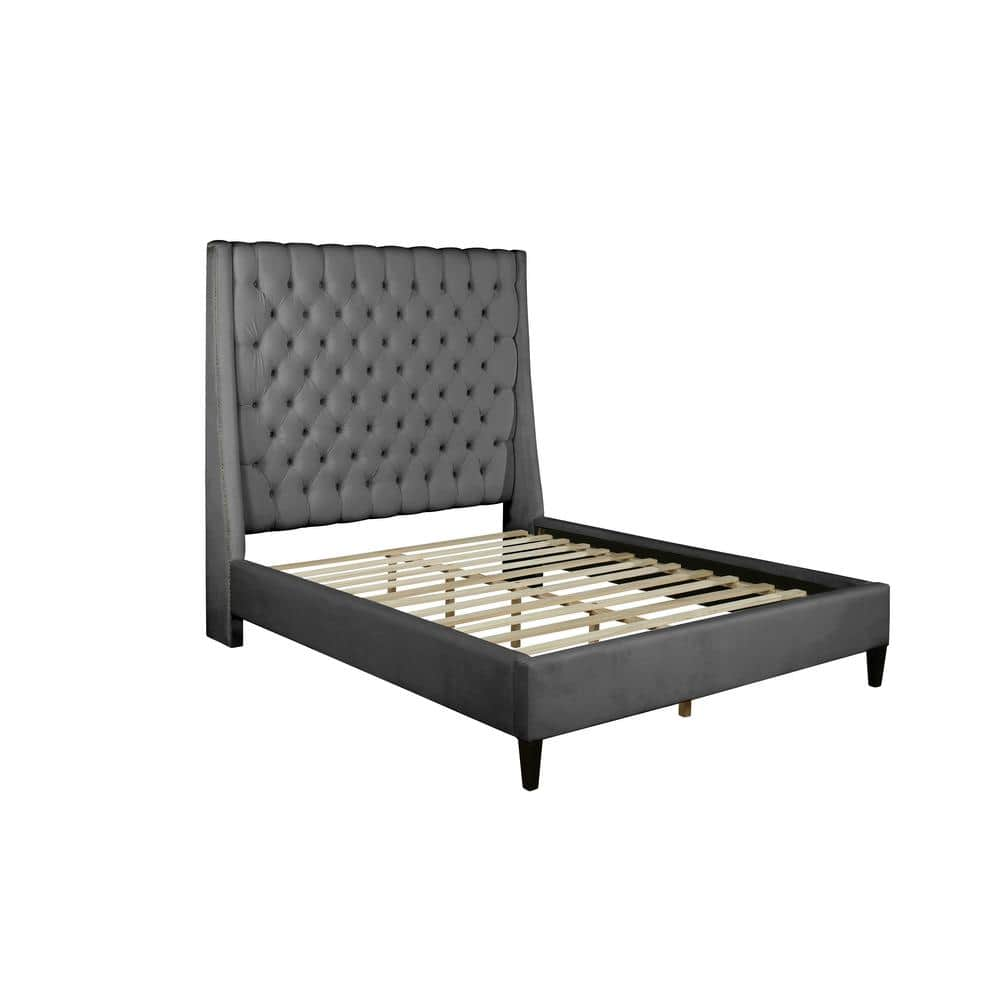 Best Master Furniture Bellanova Gray Tufted Velvet Queen Platform Bed ...