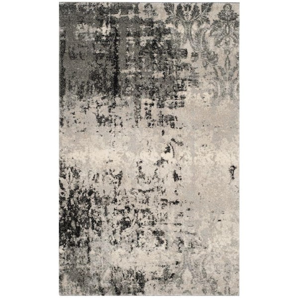 Retro Light Grey/Grey 6 ft. x 9 ft. Floral Area Rug