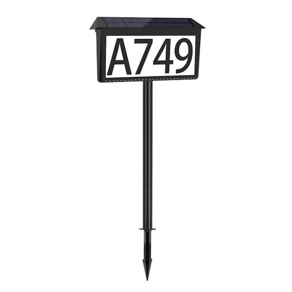 1-Pack Wall Mounted and In Ground Black Solar Address Sign, 3-Color Waterproof LED Illuminated House Numbers with Stake