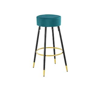 30 in. Teal Metal Frame Counter Height Bar Stools, Velvet Kitchen Stool Upholstered Dining Chair Stool (Set of 2)