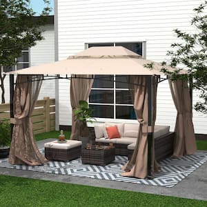 10 ft. x 12 ft. Softtop Metal Grill Gazebo with Mosquito Net, heavy-duty Outdoor Double Roof Canopy