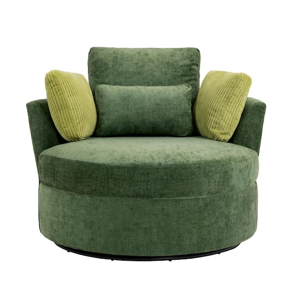 Uixe Green Cotton Upholstered 360° Swivel Accent Barrel Chair with Corduroy Pillows (Set of 1)