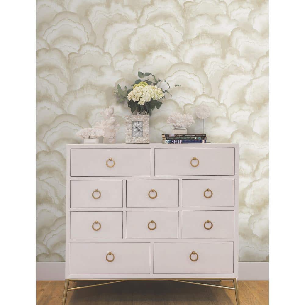 Beige and Silver Watercolor Demilune Fans Wallpaper