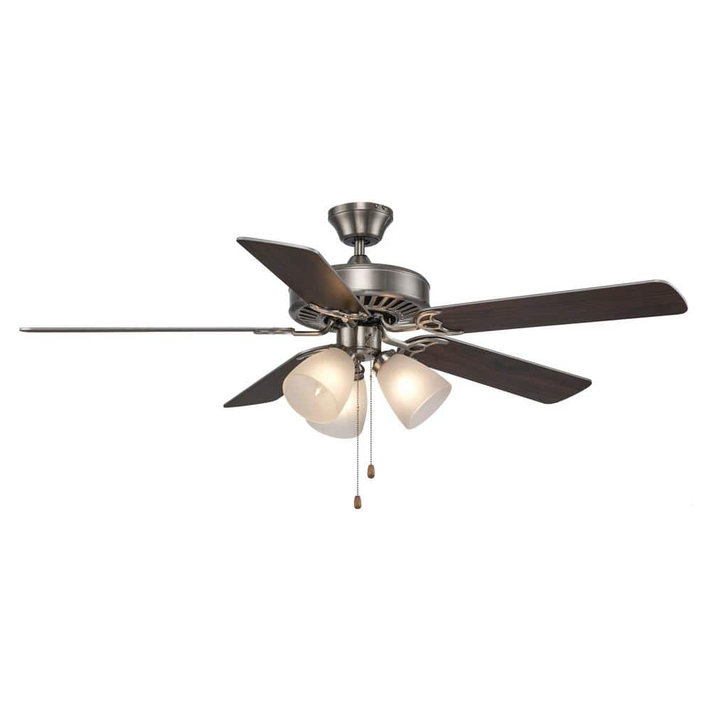 Bel Air Lighting Spottswood 52 in. Indoor Brushed Nickel Traditional 3-Light Ceiling Fan with Light, Pull Chains, and 5 Reversible Blades -  F-1005 BN