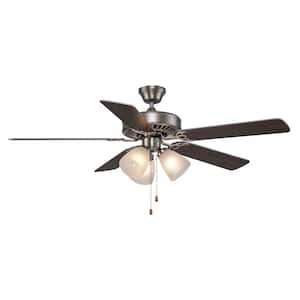 Spottswood 52 in. Indoor Brushed Nickel Traditional 3-Light Ceiling Fan with Light, Pull Chains, and 5 Reversible Blades