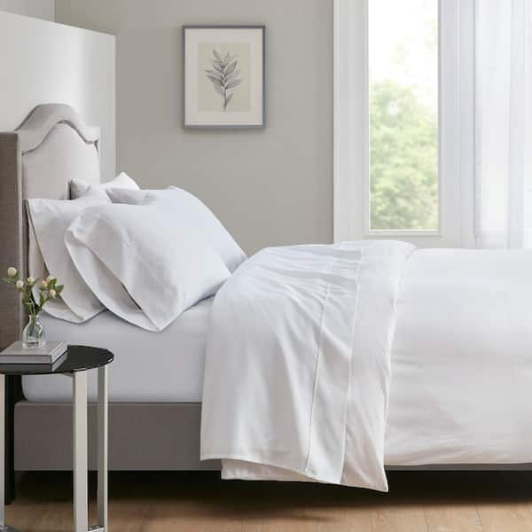 Beautyrest 700 Thread Count Cotton Tri-Blend 4 PC Sheet Set, White, Full