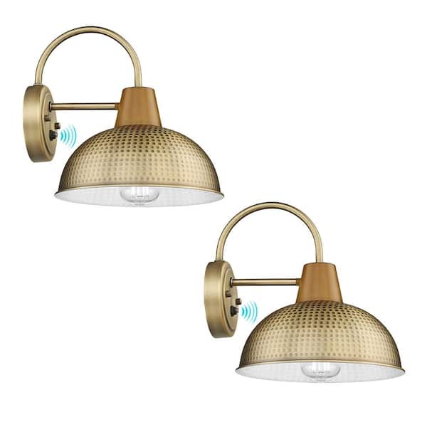 JAZAVA 1-Light Brass Dusk to Dawn Outdoor Hardwired Wall Sconce Porch Lights Lantern Scone with No Bulbs Included 2 Pack