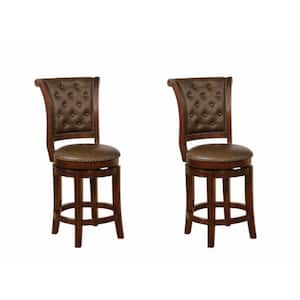 37.5 in. Brown Low Back Wood Frame Counter stool with Leatherette Seat (Set of 2)