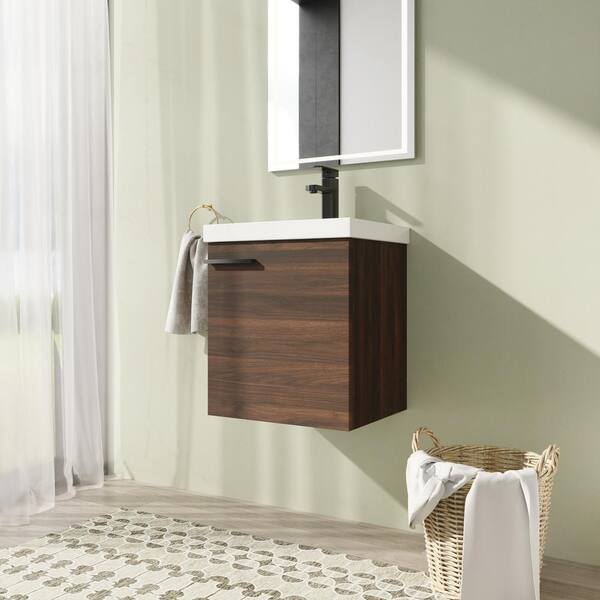 Malwee 18.1 in. Wall-Mounted Single Brown Bath Vanity with White