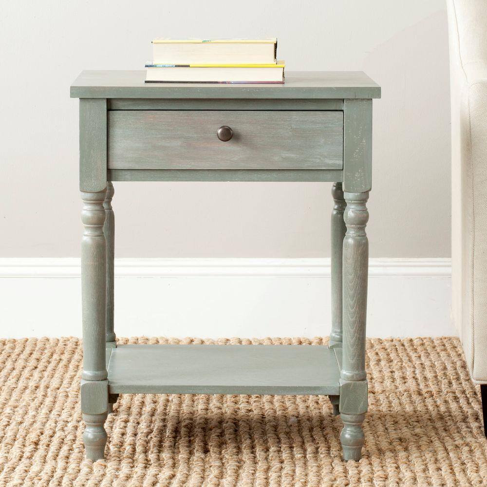 Ash Grey Elm Wood Transitional Nightstand with Drawer
