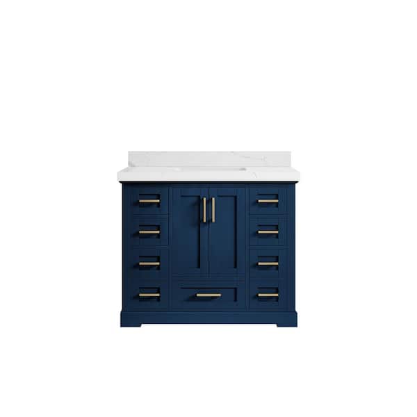 Willow Collections Boston 42 in. W x 22 in. D x 36 in. H Bath Vanity in Navy Blue with 2" Calacatta Quartz Top