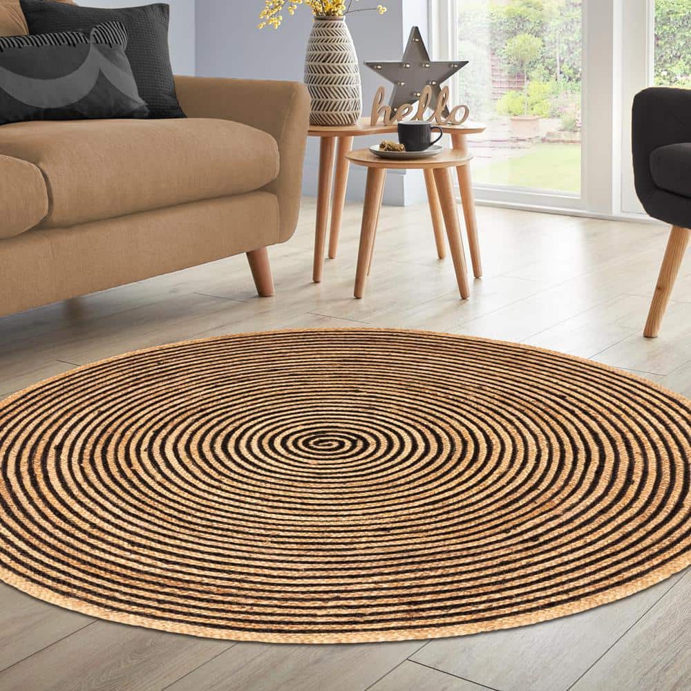 Handmade Black Braided Jute 10' Round Area Rug