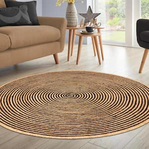 Braided Black 10 ft. Round Transitional Reversible Jute Area Rug