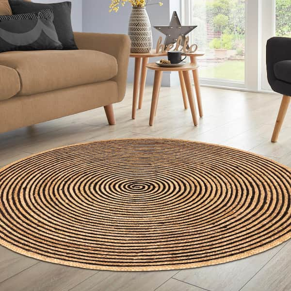 Braided Black 10 ft. Round Transitional Reversible Jute Area Rug