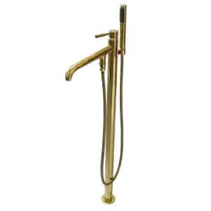 Modern Single-Handle Floor-Mount Claw Foot Tub Faucet with Handshower in Polished Brass