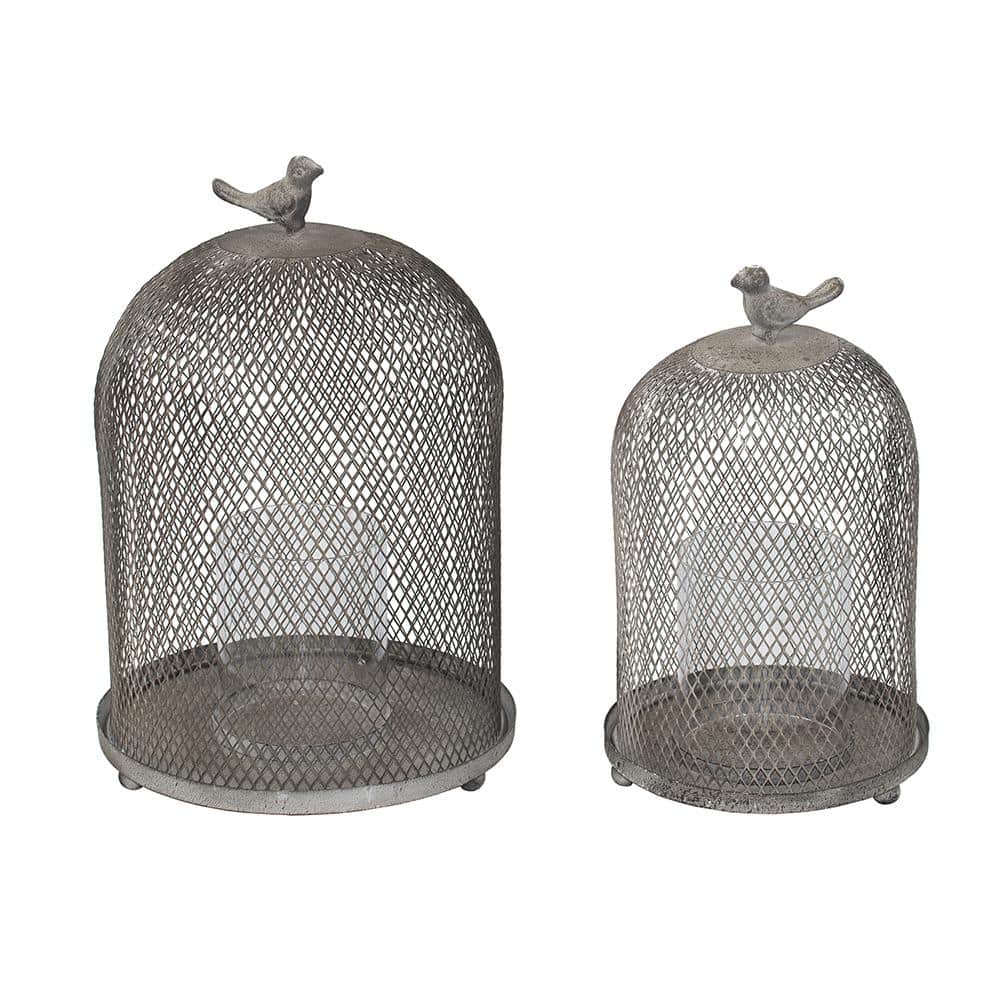 Antique Gray Metal Mesh Candle Holders Set of 2, to Showcase Candles, Succu