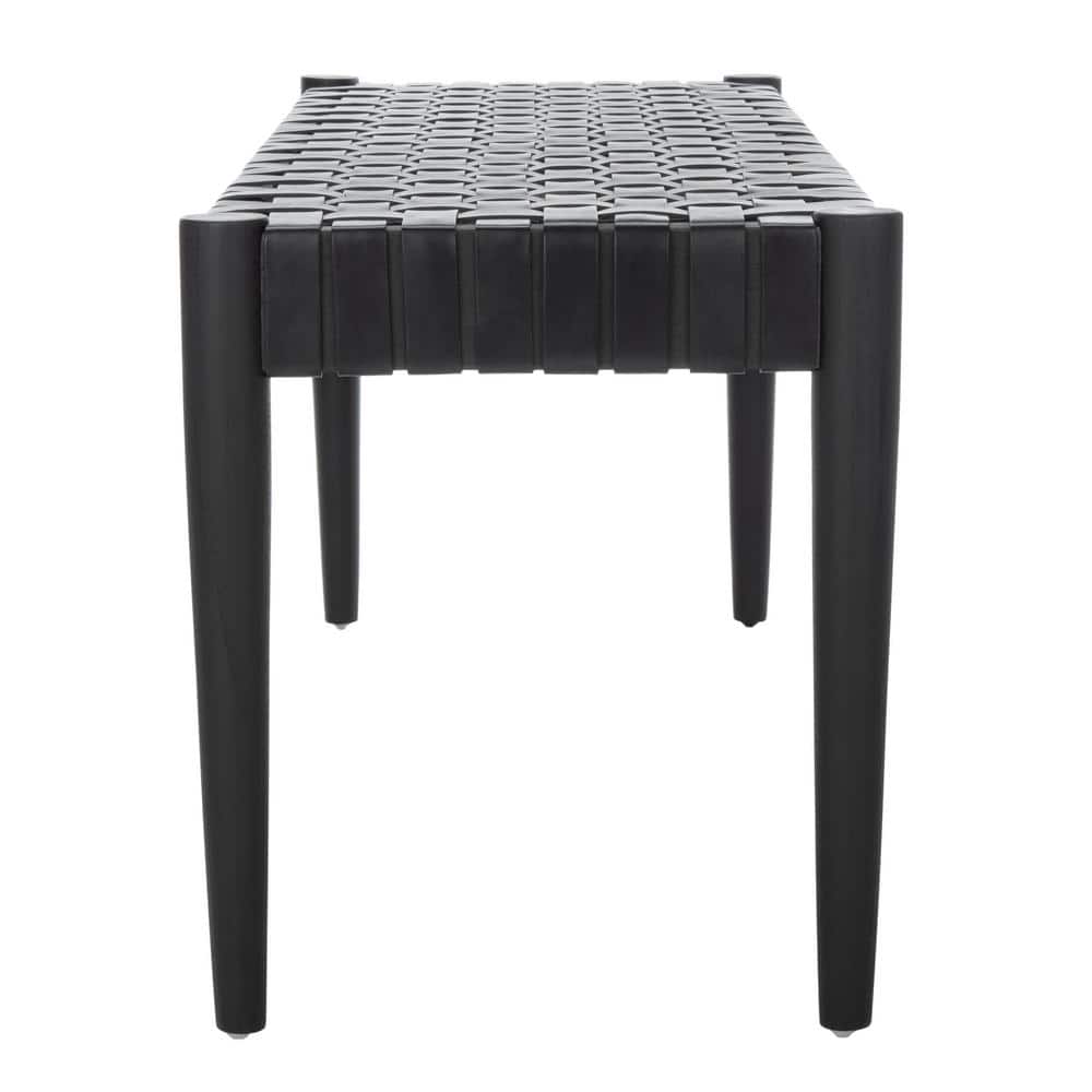 Amalia Mindi Wood and Woven Leather Entryway Bench