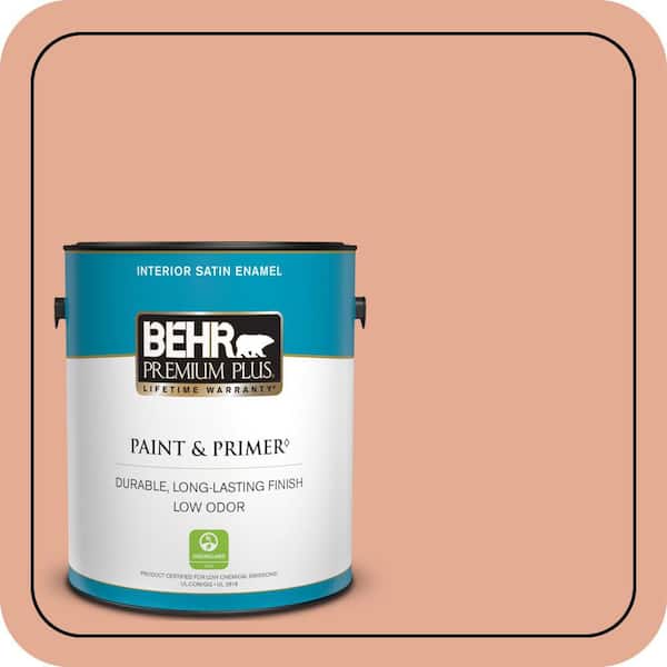 BEHR PREMIUM PLUS 1 gal. #M200-4 Coral Cloud Satin Enamel Low Odor Interior Paint & Primer