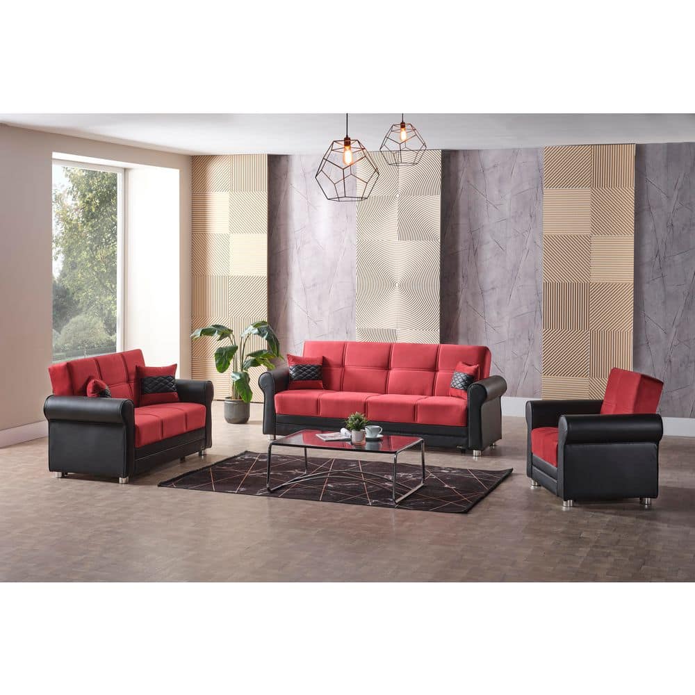 Convertible Microfiber Arm Chair Sleeper Chair Bed with Hidden Storage & Click-Clack Firm Support, Burgundy