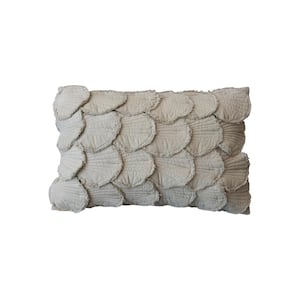 Sage Green Polyester 24 in. x 16 in. Cotton Lumbar Throw Pillow with Appliqued Quilted Seashells