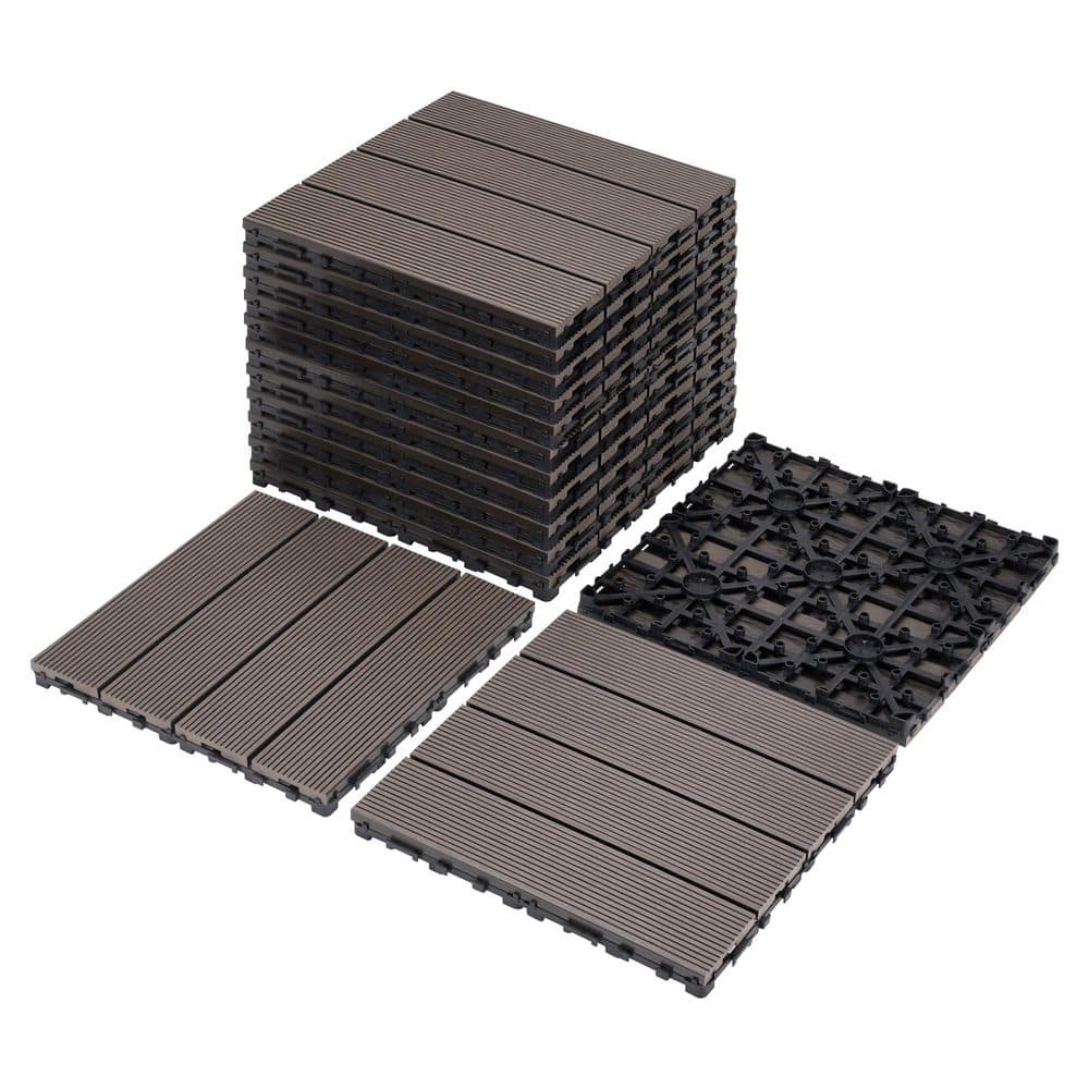 9-Piece Coffee Interlocking Deck Tiles, Waterproof Wood-Plastic Outdoor Flooring Tiles for Balcony, Porch, Backyard price history on PriceWatchPro