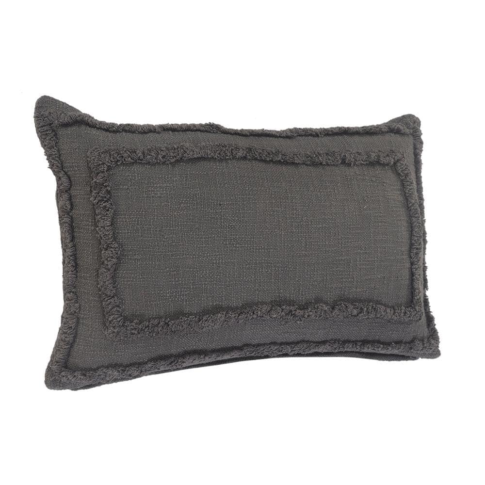 Modern Textured Tufted Lumbar Throw Pillow, 16" x 24", Deep Gray
