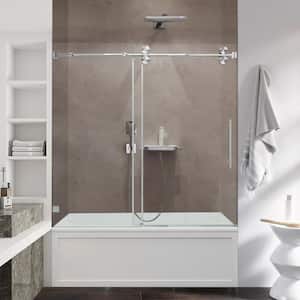 56-60 in. W x 66 in. H Frameless Single Tub Door Shower Door in Brushed Nickel with Smooth Sliding,Tempered Glass