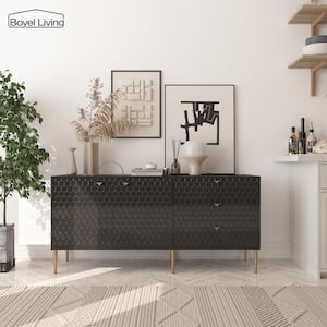 Black Modern Accent TV Stand with 2-Door Storage Cabinet and 3 Drawers