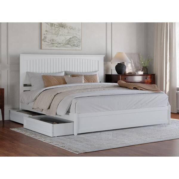 AFI Malta White Solid Wood Frame King Platform Bed with Panel Footboard