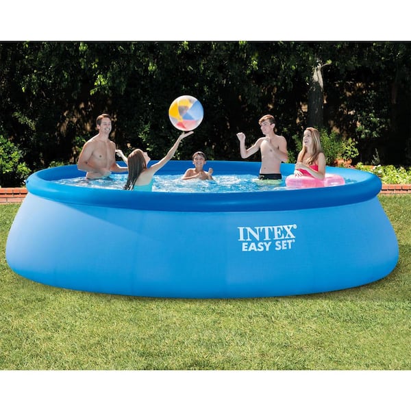 Intex 15 ft. x 42 in. Round Easy Set Swimming Pool and Debris Cover Tarp 26165EH 28023E - The Home Depot