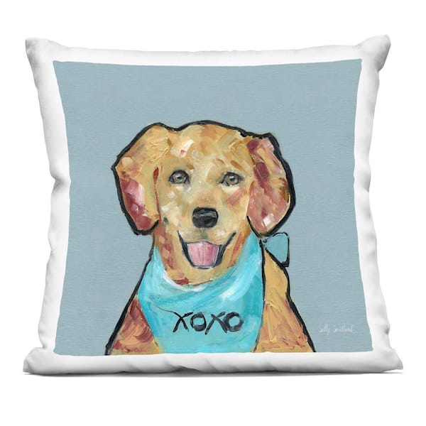 Stupell Industries Dog with XOXO Bandana Blue Abstract Polyester 18 in. x 18 in. Throw Pillow