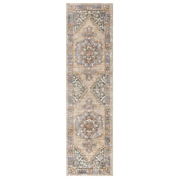 Gertmenian Apollo Salus Green 2 ft. x 8 ft. Medallion Indoor Runner Rug