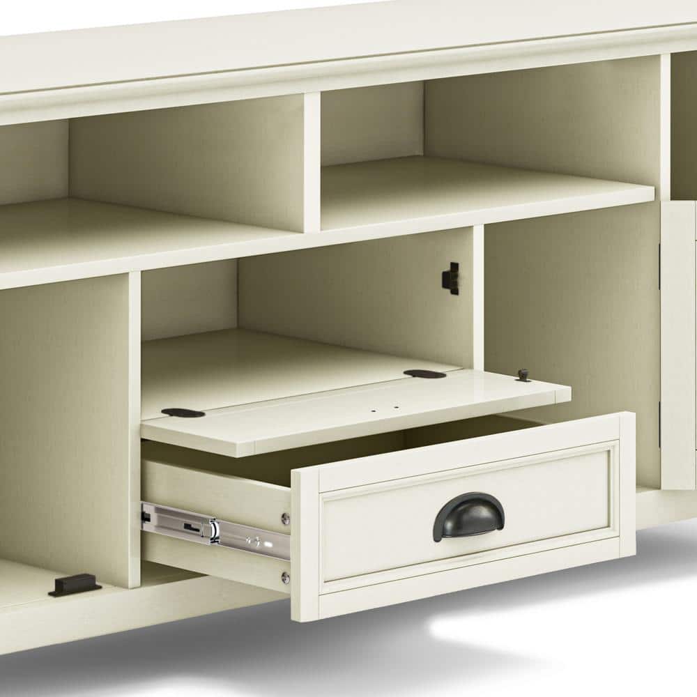 Antique White 72" Solid Wood TV Media Stand with Cabinets
