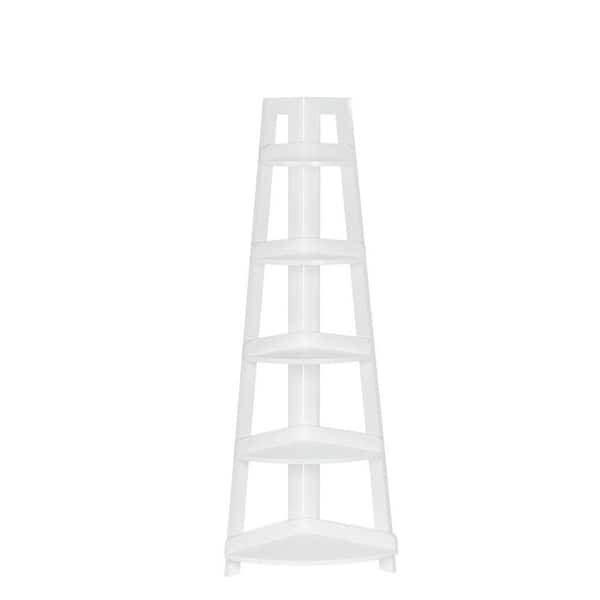 Amery 20 in. W x 14.5 in. D x 54 in. H 5-Tier White MDF Rectangular Tall Corner Ladder Shelf Tower with Display Shelf
