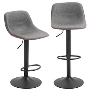 41.75 in. Grey Low Back Metal Bar Height Swivel Bar Stool with PU Leather Seat (Set of 2)