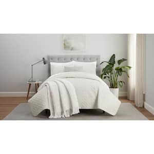 Comfort Sure Pinsonic 3-Piece Ivory Basketweave Polyester Full/Queen Quilt Set