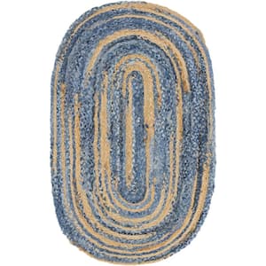 Braided Chindi Blue/Natural 3 ft. x 5 ft. Oval Area Rug