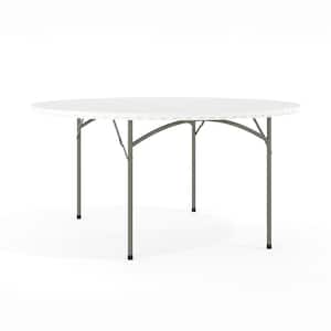 Kathryn 60 in. Round Granite White Plastic Tabletop Metal Frame Folding Table