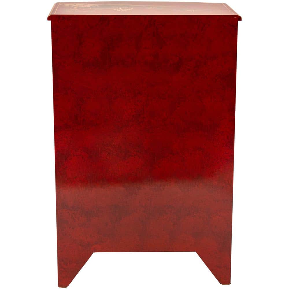 Red Lacquer Hand-Painted Landscape Solid Wood Accent Cabinet