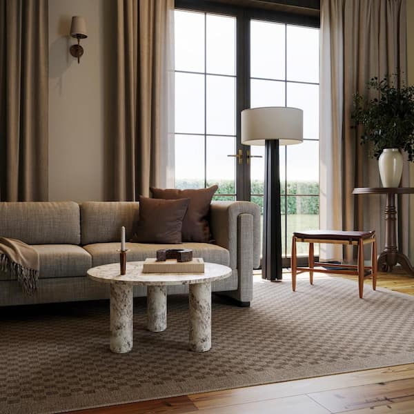 Nate Berkus x Rugs Watts Modern Checkered Washable Brown 5 ft. x 8 ft. Indoor Area Rug