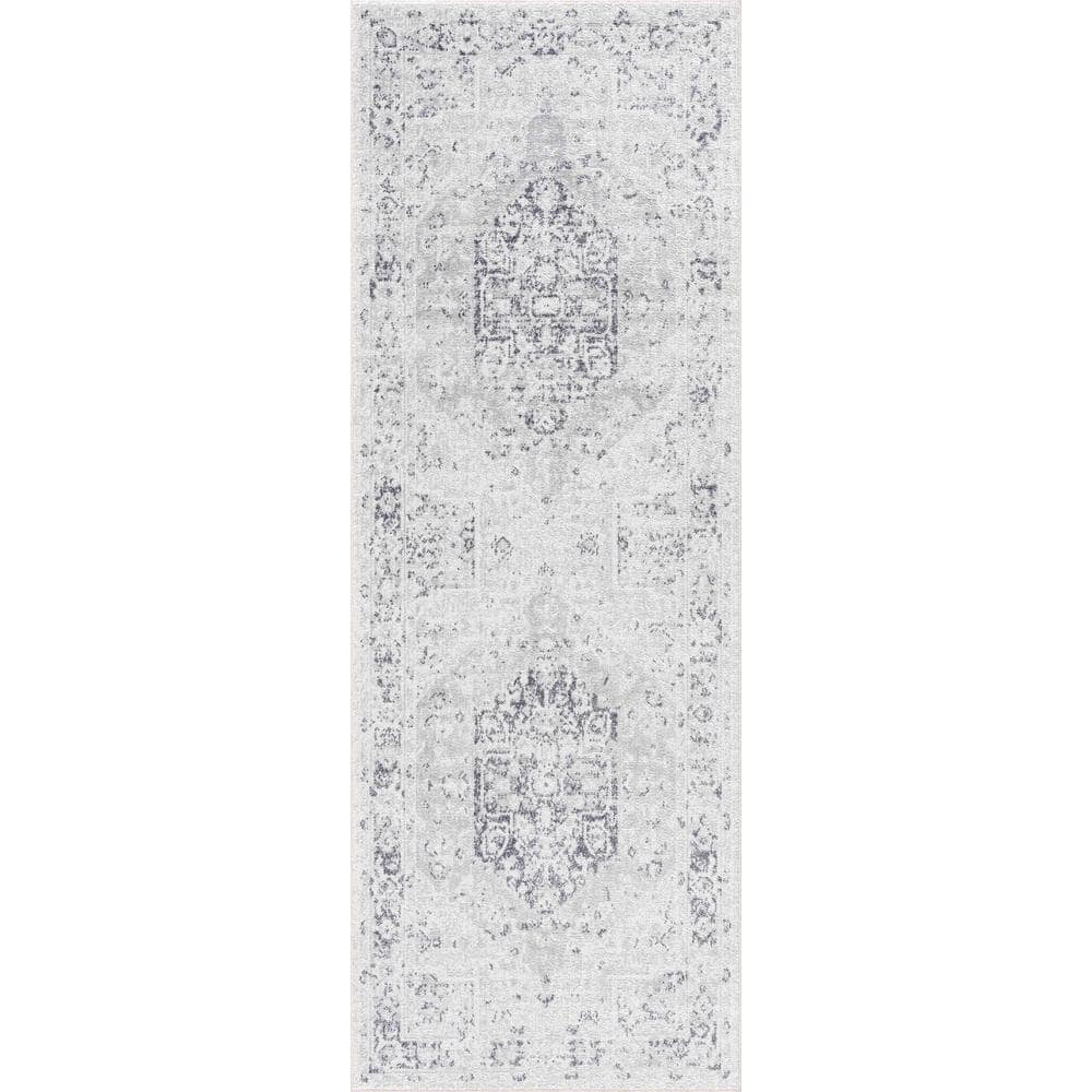 Gray Medallion Washable Polyester Rectangular Area Rug 7'10" x 10'