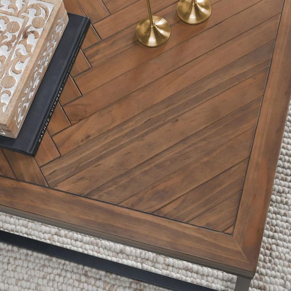 Angus 30 in. Brown+Black Square Wood Coffee Table