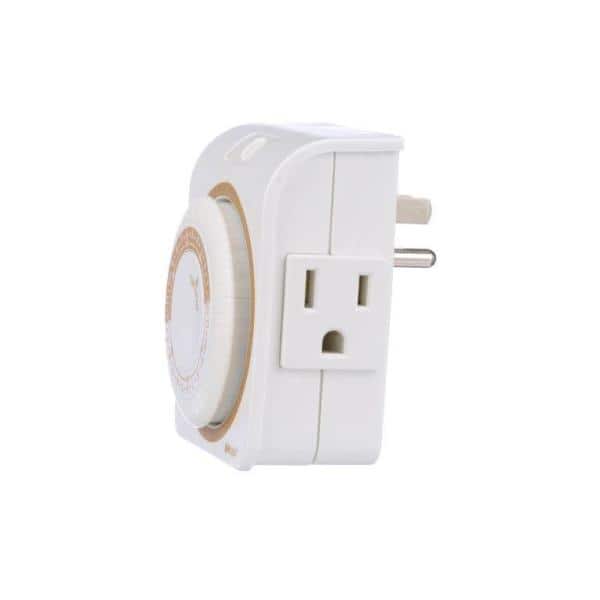 White and Taupe Mechanical 24-Hour Timer for Indoor Lamps and Appliances