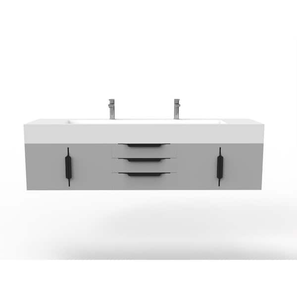 castellousa Nile 72 in. W x 19 in. D x 20 in. H Single Bath Vanity in Matte Gray with Black Trim and White Solid Surface Top