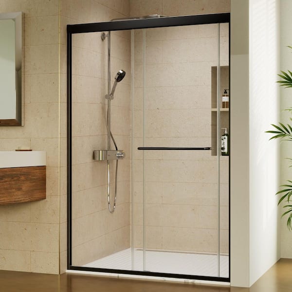 44-48 in. W x 70 in. H Sliding Framed Shower Door in Matte Black with 1/4 in. (6 mm) Clear Glass