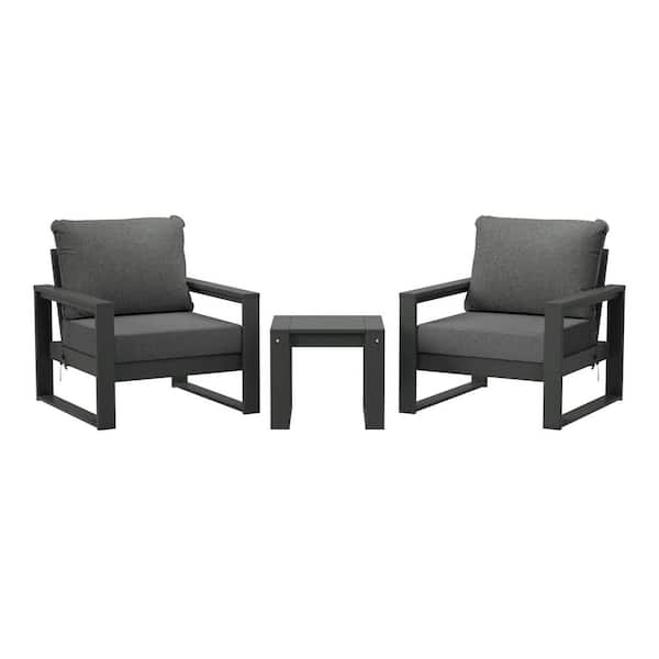 Endless Outdoor 3-Piece All Weather Gray HDPE Plastic Deep Seating Patio Lounge Chair Conversation Set, Gray Cushions