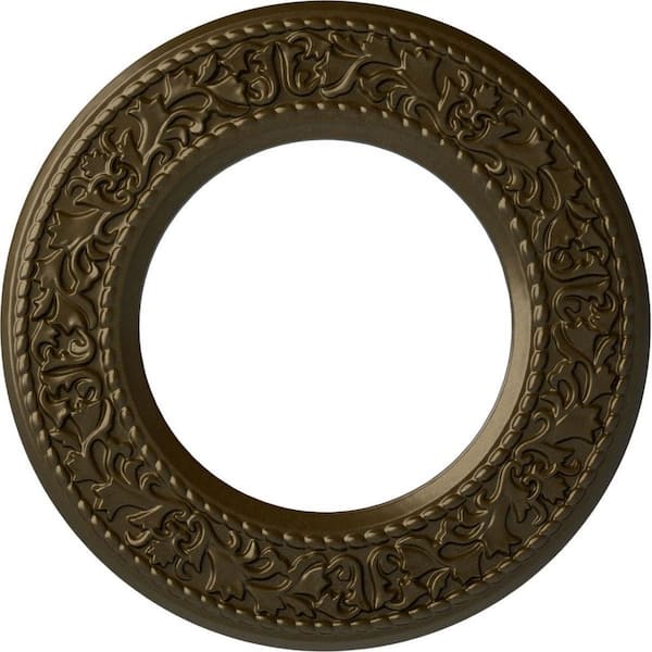 Ekena Millwork 3/4" x 13-3/8" x 13-3/8" Polyurethane Jet Blackthorn Ceiling Medallion, Brass