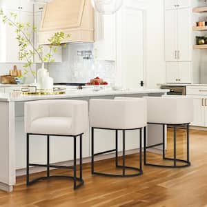 Jessica 26 in.Beige Modern Counter Bar Stool Fabric Upholstered Barrel Counter Stool with Metal Frame Set of 3