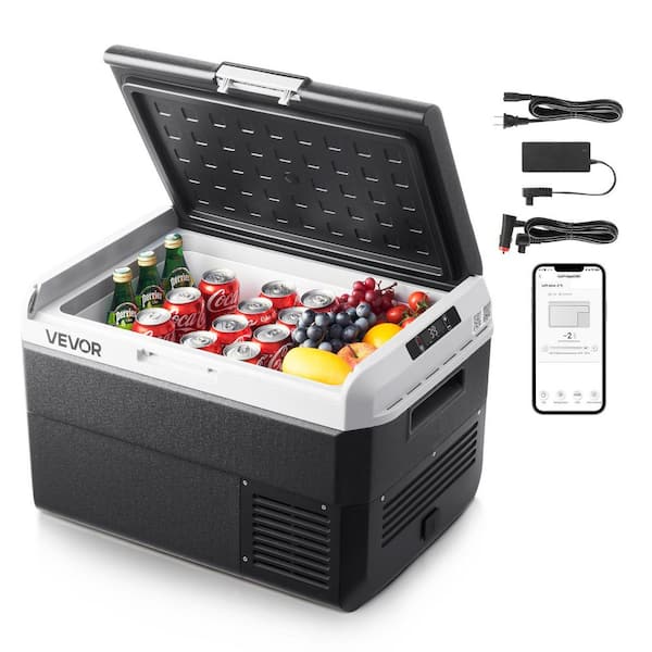 VEVOR 12V Car Refrigerator 1.77 cu. ft./52.8 qt. Dual Zone Car Fridge Portable Cooler -4°F–68°F 12/24V DC 100–240V AC RV Grey